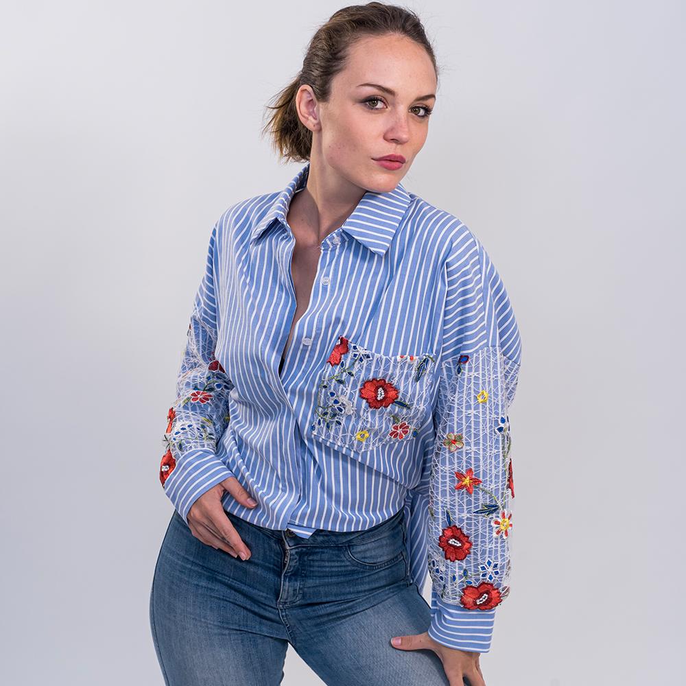 Camicia con ricamo floreale - Made in Italy - immagine 2