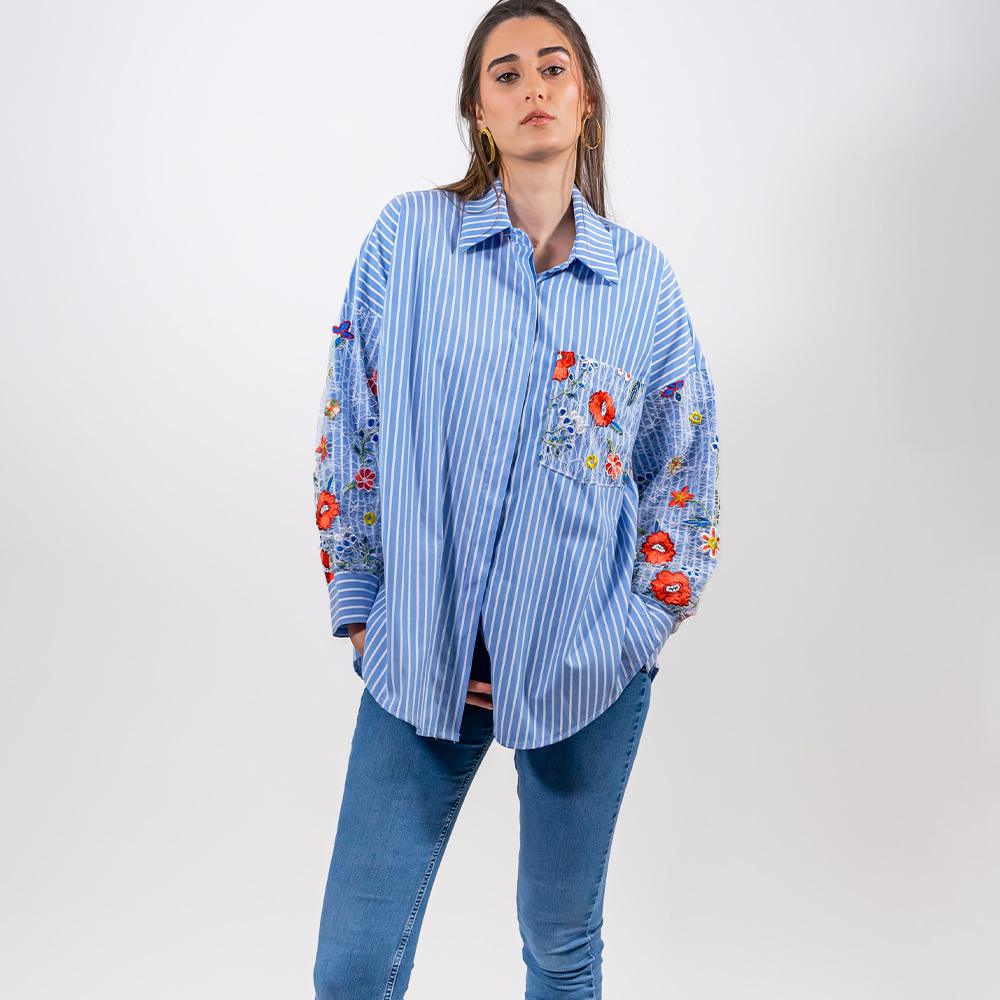 Camicia con ricamo floreale made in italy