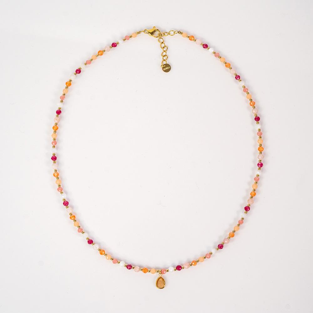 Collana girocollo con pietre naturali rosa