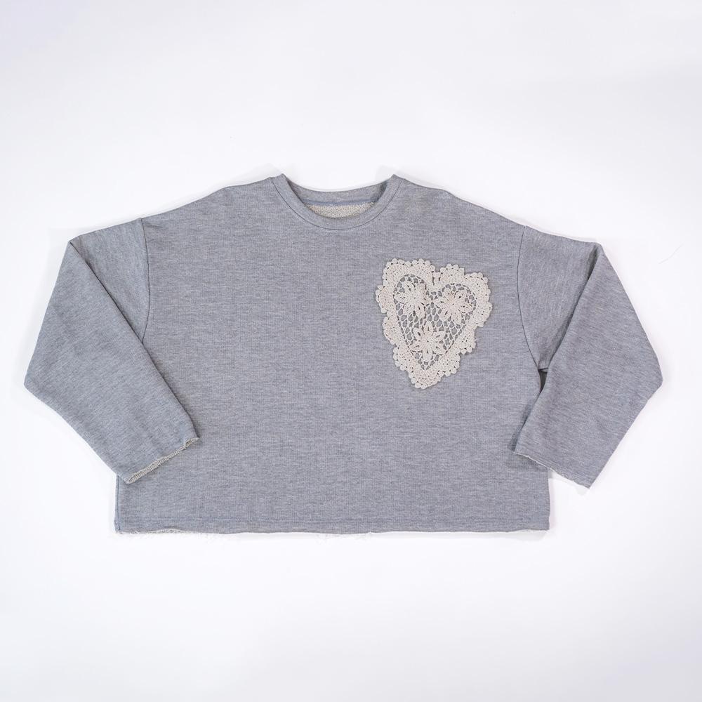 Felpa Grigia con cuore in merletto - Made in Italy - immagine 4