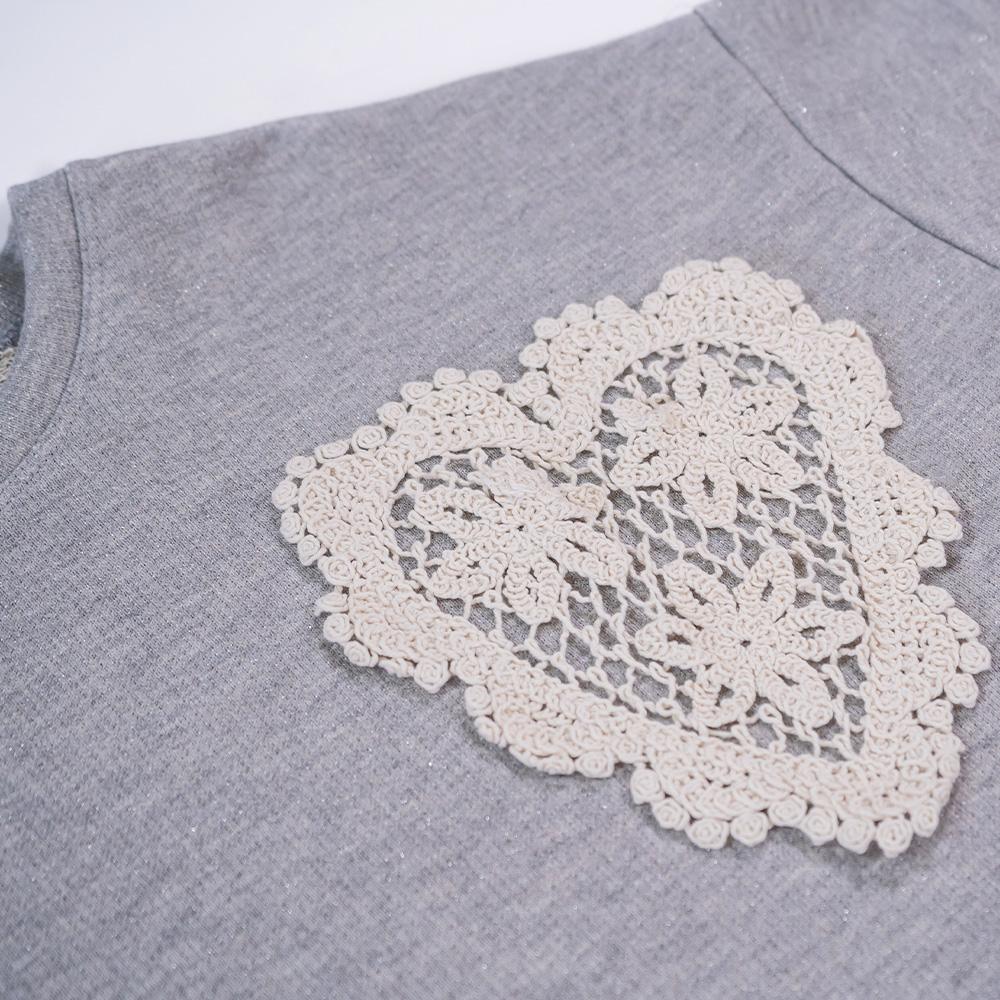 Felpa Grigia con cuore in merletto - Made in Italy - immagine 3