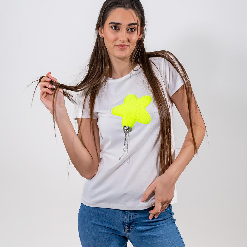 T-Shirt con stella Giallo Fluo