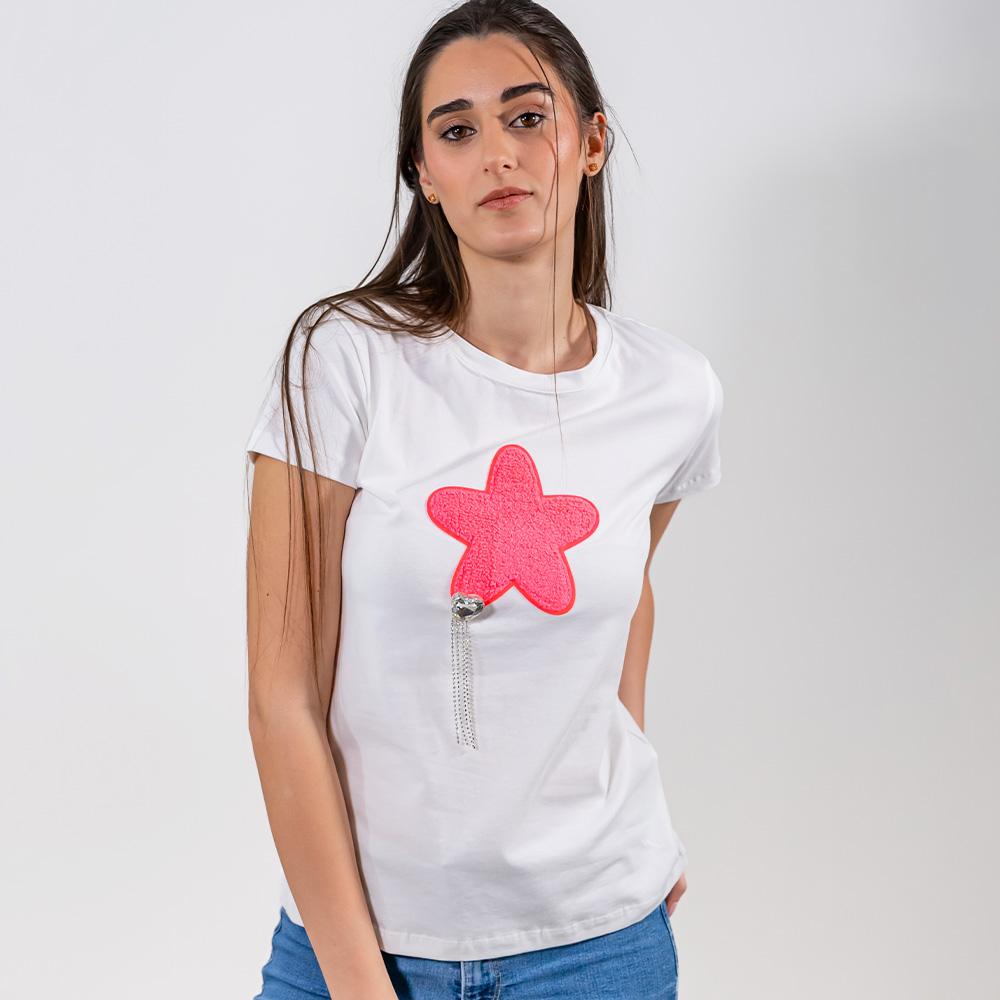 T-Shirt con stella Rosa fluo
