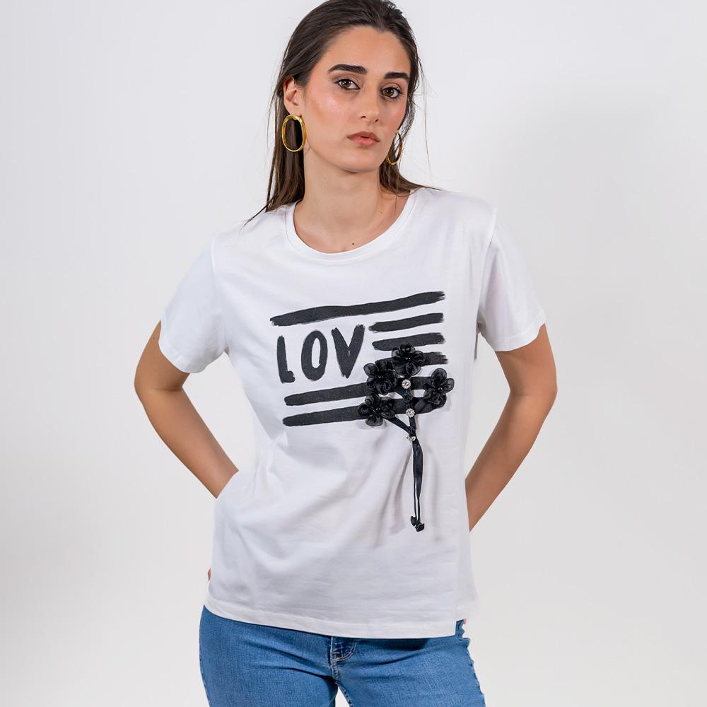 T-shirt Love con fiori in tulle
