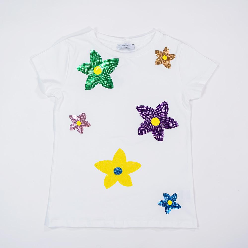 T-Shirt Bianca con fiori e paillettes - immagine 3