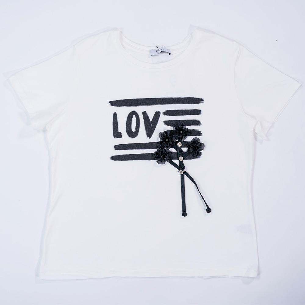 T-shirt Love con fiori in tulle - immagine 3