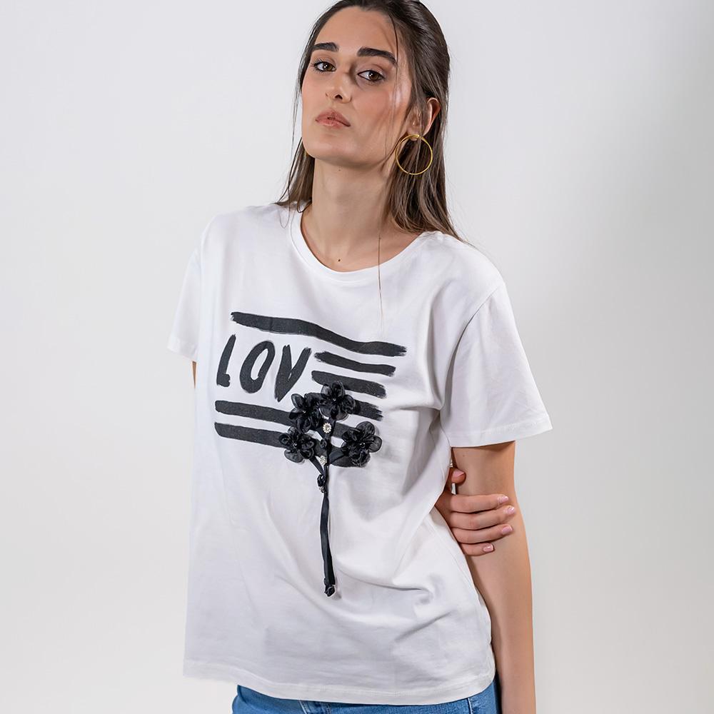 T-shirt Love con fiori in tulle - immagine 2