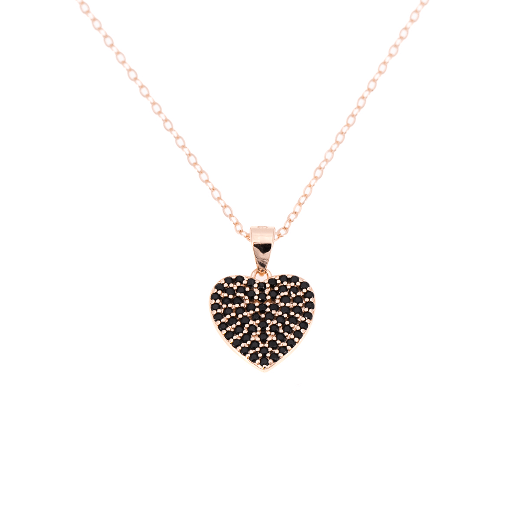 Collana KLK in argento 925 placcata in oro rosa con cuore e zirconi neri