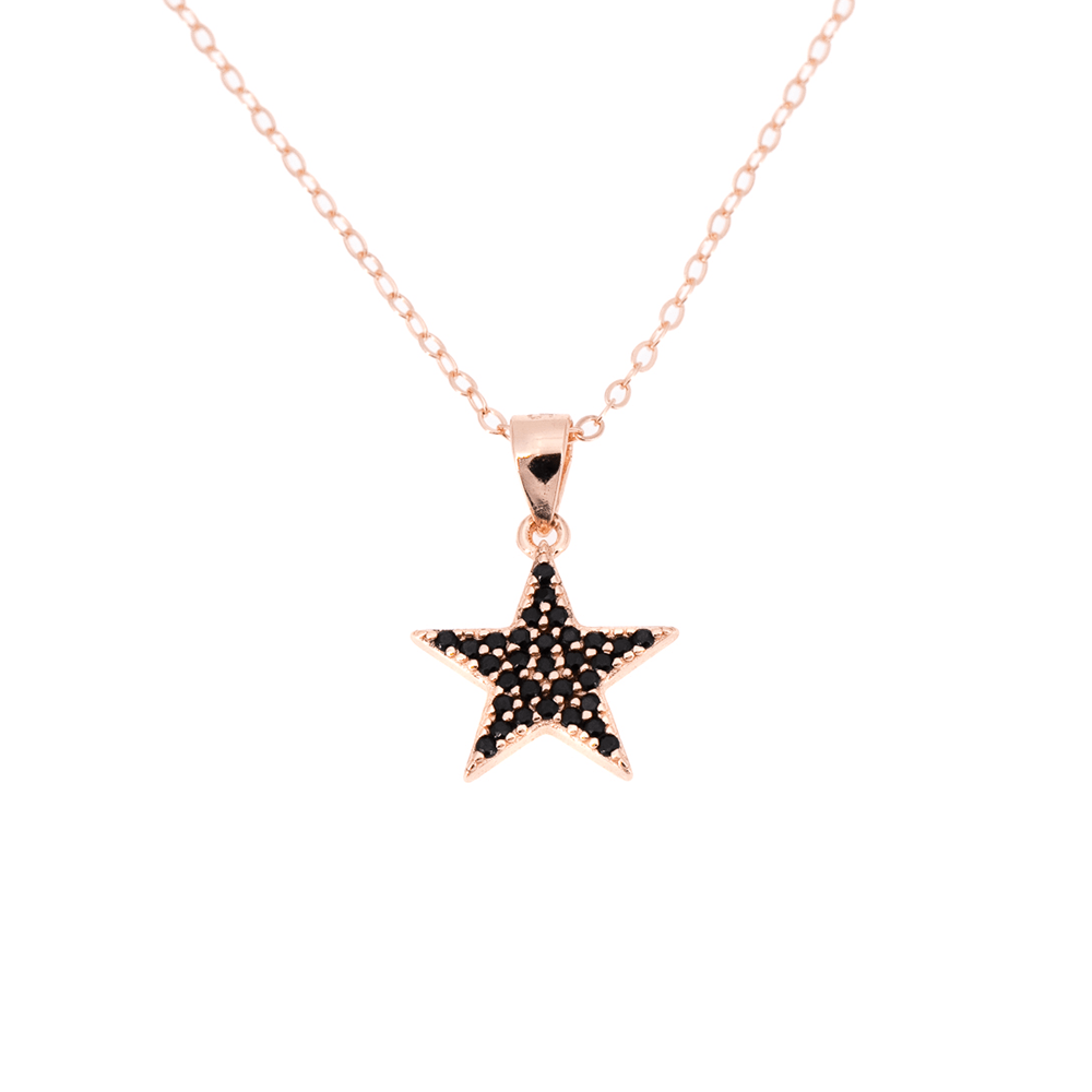 Collana KLK in argento 925 placcata in oro rosa con stella e zirconi neri