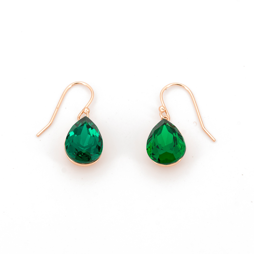 Orecchini KLK in argento 925 placcati in oro rose con goccia verde smeraldo